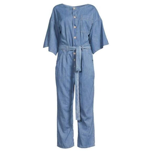 Free People Jumpsuit Marley Denim short sleeves high rise button size xs - Picture 3 of 11